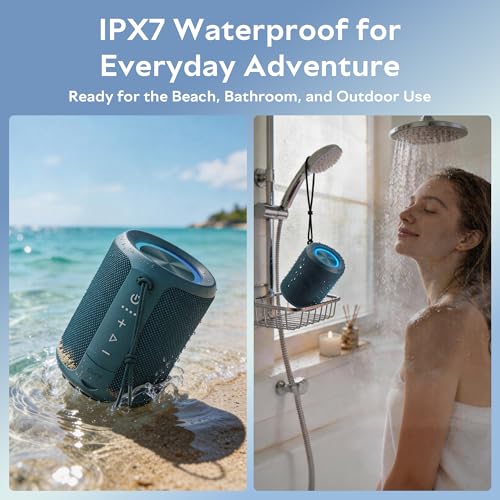 Image of Portable Bluetooth Speaker, IPX7 Waterproof Wireless Speaker with 20W Loud Stereo Sound, 15H Playtime & Beat-Synced RGB Light, Small Outdoor Speaker for Shower, Pool, Beach,Hiking,Gifts(Blue)
