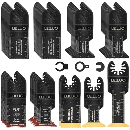 LEILUO 50 Pcs Multitool Accessories Kits for Wood Nails Drywall Cutting Universal Oscillating Saw Attachments with Storage Bag Compatible with DeWalt Makita Dremel and More