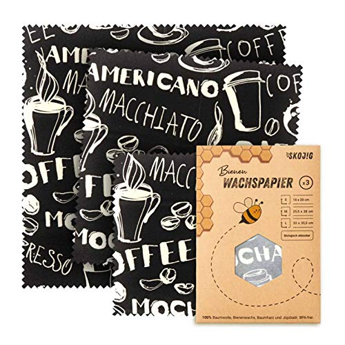 Paquete de 3 papeles de cera | pañuelos de cera para alimentos | sostenible, ecológico y reutilizable (1x pequeño|1x mediano|1x grande) alternativa ideal a la película adhesiva Cover