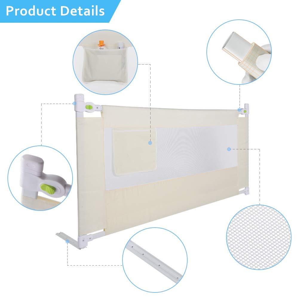 Ejoyous Barriera per Letto Bambini, Portatile Barriera Lettoo,Utilizzato per Proteggere la Sicurezza del Sonno dei Bambini, Uso Domestico Sponda Letto Anti Caduta, Sponda da Letto(180 X 68cm)