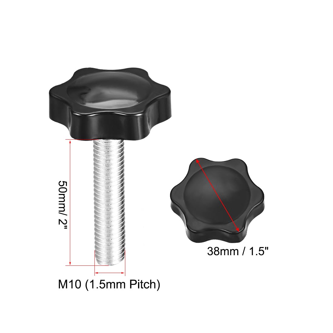 Perilla De Tornillo Hexagonal De 38mm - 2 Unidades, Roscado M10 X 30mm | Ideal Para Máquinas Y Herramientas