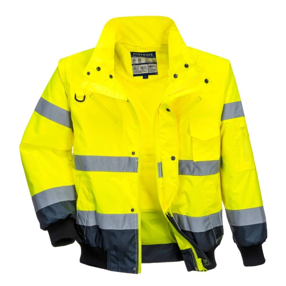 Portwest Jaune / Marine - Hi-Vis Safety Workwear Contrast Bomber Jacket Yellow/Navy Medium
