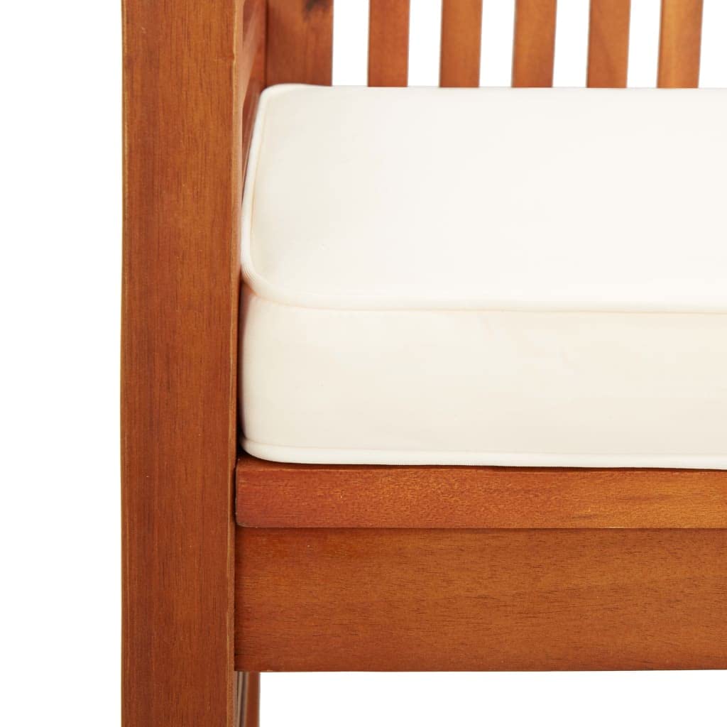 Banco de jardín de 3 plazas, 150 cm, acacia tratada al aceite, con revestimiento de color crema, resistente de madera, banco de comedor para terraza, balcón y salón