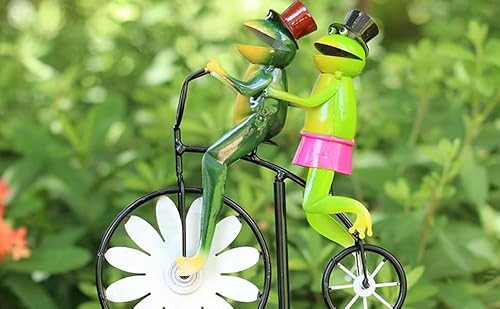 Vintage Bicycle Metal Wind Spinner- Metal Funny Frog Riding Vintage Bicycle Wind Sculptures, Cute Animal Kinetic Spinners Metal Pinwheel, Garden Sculptures For Yard And Garden Decor (A-Frog) #TOP1