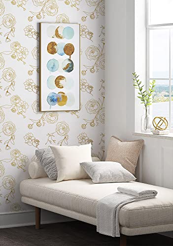 Safiyya 118 "X17.3 Peel And Stick Wallpaper Gold And White Contact Paper Floral Wallpaper Self Adhesive Removable Wallpaper For Walls Furniture Covering Vinyl Rolls #TOP3