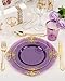Nervure 350PCS Purple Plastic Plates - Purple Plastic Dinnerware Sets for 50 Guests - 100 Disposable Plates, 150 Gold Silverware, 50 Cups, 50 Napkins for Wedding & Party