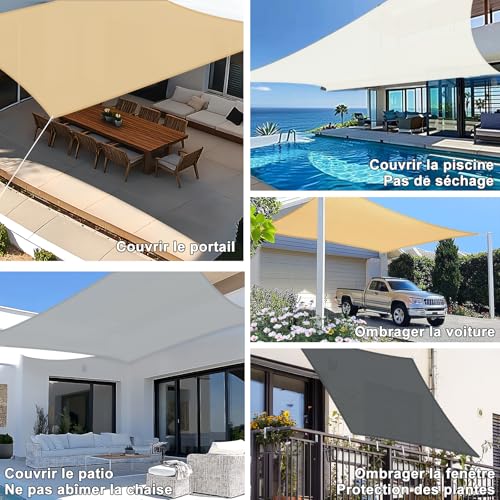 SUNNY GUARD Voile d'ombrage Rectangulaire 5x6m Imperméable Toile Ombrage UV Protection pour patio Jardin, Terrasse, Extérieur, Balcon,Gris Anthracite – vue 6