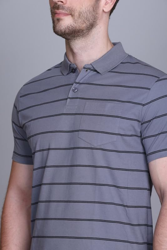 Image of SANE ORIGINALS Half Sleeve Polo T-Shirt for Men with Pocket || Stripe Collar and Pocket T-Shirt for Men Half Sleeves