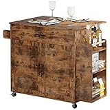 IRONCK Kitchen Island with Storage, Rolling Kitchen Island on Wheels with Drop Leaf, 3 Open Spice...