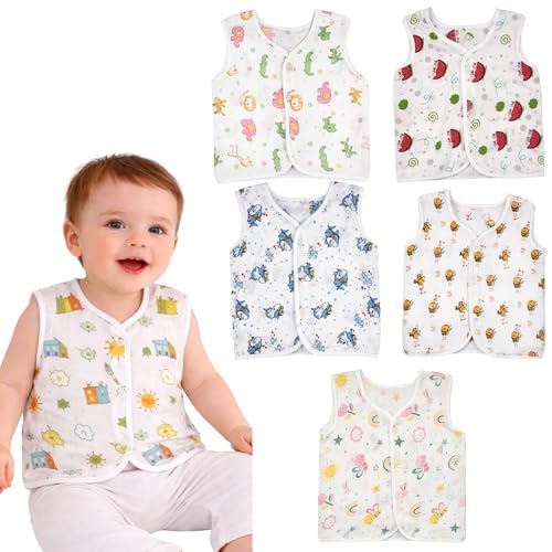 Image of little PANDA Muslin Cotton Baby Jabla | Soft Breathable Newborn Jhabla for Baby 0-3 & 3-6 Months | Organic Cotton Sleeveless Front Open Vest for Boys & Girls