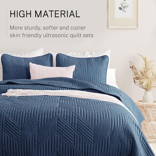 Exclusivo Mezcla Ultrasonic Twin Quilt Bedding Set, Lightweight Navy Blue Bedspreads Soft Modern Geometric Coverlet Set for All Seasons (1 Quilt and 1 Pillow Sham)