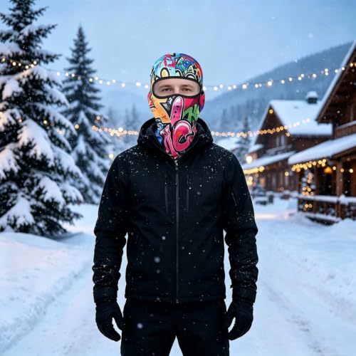 Colorful Halloween Balaclava Face Mask Mans Ugly Printed Skiing Headwear - image 5