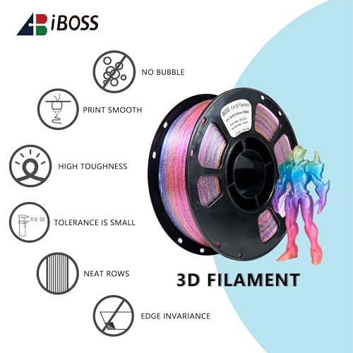 Image of iBOSS PLA Plus Filament 1.75mm+ /- 0.02 mm, 3D Printer Filament Transparent Multicolor Filament with Shiny Glitter, 3D Printing Filament, 1KG /Spool Transparent Sparkling Rainbow