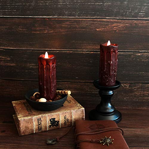 Cvhomedeco. Real Wax Hand Dipped Battery Operated Led Pillar Candles With Remote Control, Primitives Country Flickering Dancing Flame Lights Décor, H 6 & 5 Inch, Set Of 2 (Burgundy) #TOP1