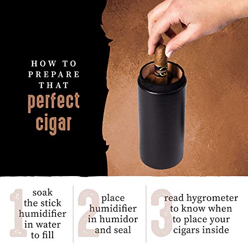 Mantello Cigars Travel Humidor Cigar Box- Digital Hygrometer - Cedar Wood Interior Portable Humidor - Humidifier - Black, Holds Up to 6 Cigars