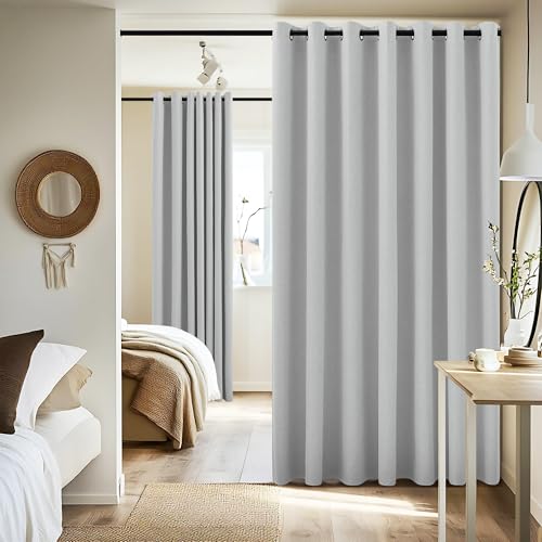 Image of NICETOWN Vintage Open Linen Weave Flax Wall to Wall Room Dividers Curtain for Patio Sliding Door, Off White, 100% Blackout Curtains 84 inch Long, Soundproof Window Treatment Drapes for Hall Room