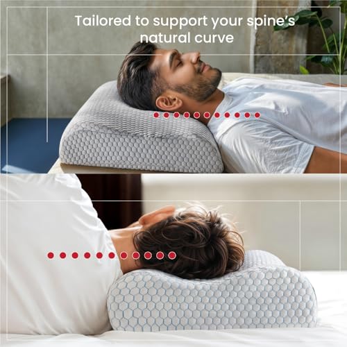 Image of Duroflex Spine Contour Orthopedic Memory Foam Pillow, Dual Height, Cooling Neck Pillow | Ice Dough Technology | Arctic Ice Fabric | Pain Relief Pillow | (24 x 16.5 Inch, White) | 1 Year Warranty
