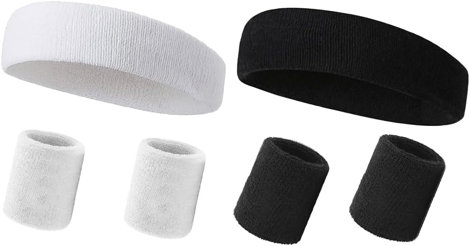2 Sets Sweatbands Set Sports Headband Wristbands Head Wrist Sweat Bands Terry Cloth Sweatbands Exercise Headband Wristbands for Working Out