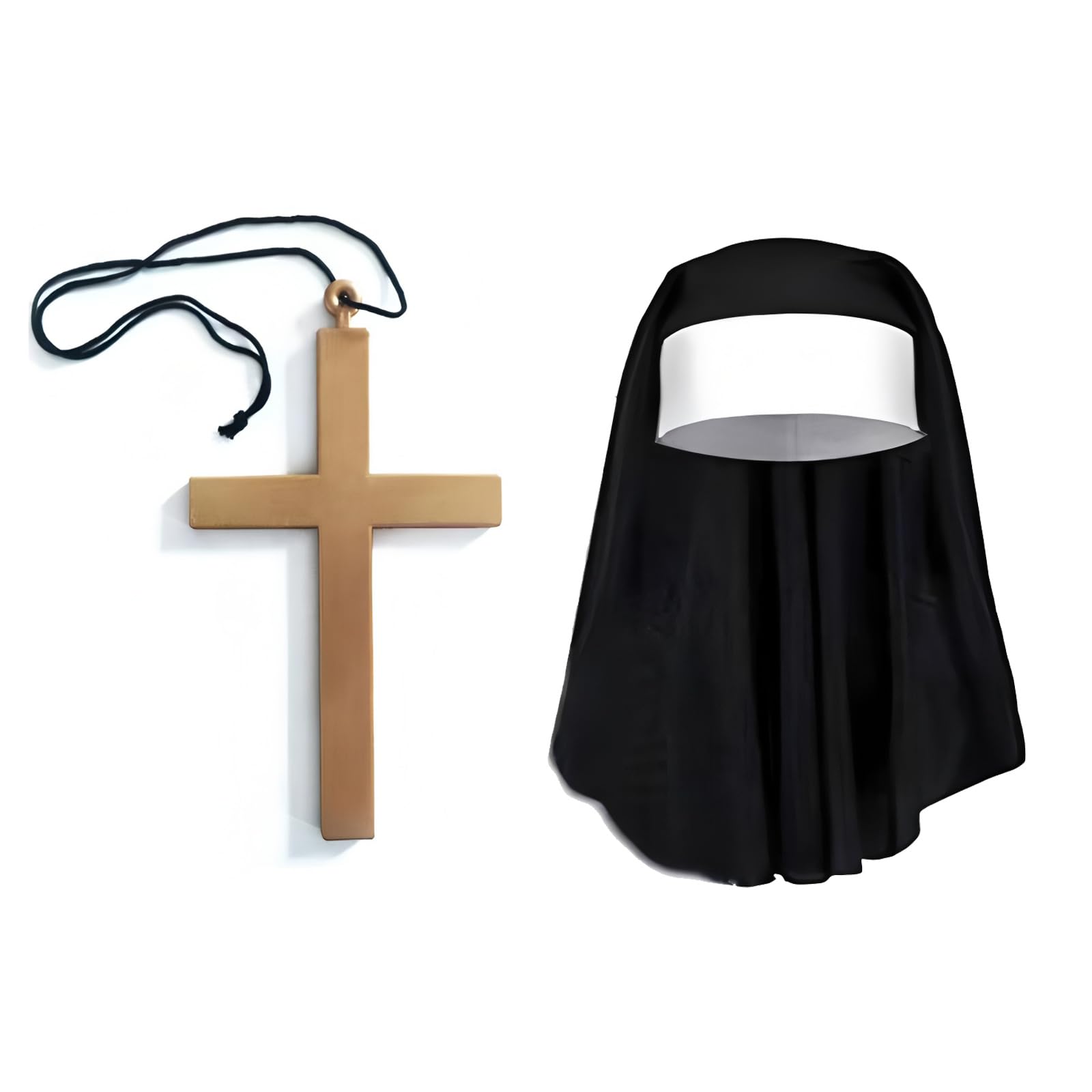 Ycfish 2 Pcs Nun Dress Up, Halloween Nun Costume Accessories, Nun Costumes for Women, Nun Headpiece, Necklace Accessories, for Halloween Cosplay Accessories