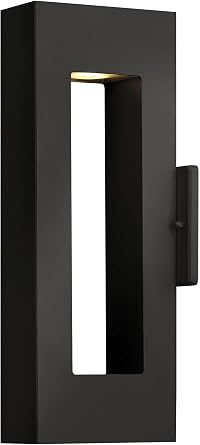 Hinkley Atlantis Medium Wall Mount Outdoor Lantern, Aluminum, Etched Glass Lens, Integrated LED, Dark Sky, Satin Black Finish