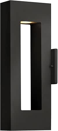 Hinkley Atlantis Medium Wall Mount Outdoor Lantern, Aluminum, Etched Glass Lens, Integrated LED, Dark Sky, Satin Black Finish