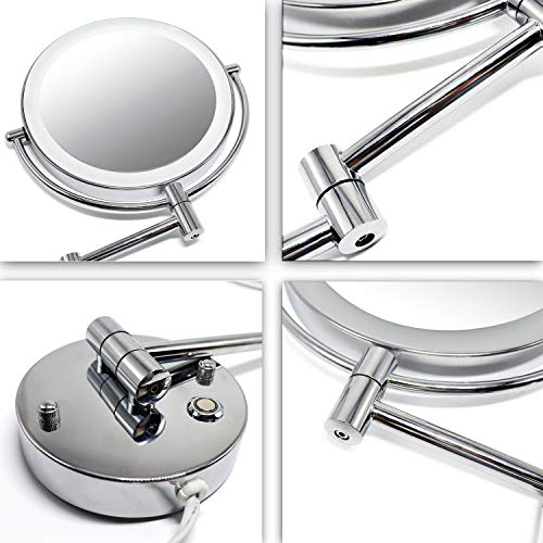 Jolitac 8.5 Inch Led Makeup Mirror Wall Mount, 7X/1X Magnification Chrome Personal Make Up Mirror Round Shaped, Double-Sided Swivel Vanity Mirror Touch Button Adjustable Light For Bathroom #TOP5