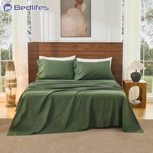 Image of Bedlifes 100% French Linen California King Bed Sheet Set - 16 inch Deep, 4Pcs | Soft & Durable, Breathable & Cooling, Pure Flax Linen, OEKO-TEX Certified, Moisture-Wicking, Easy Care, Machine Washable