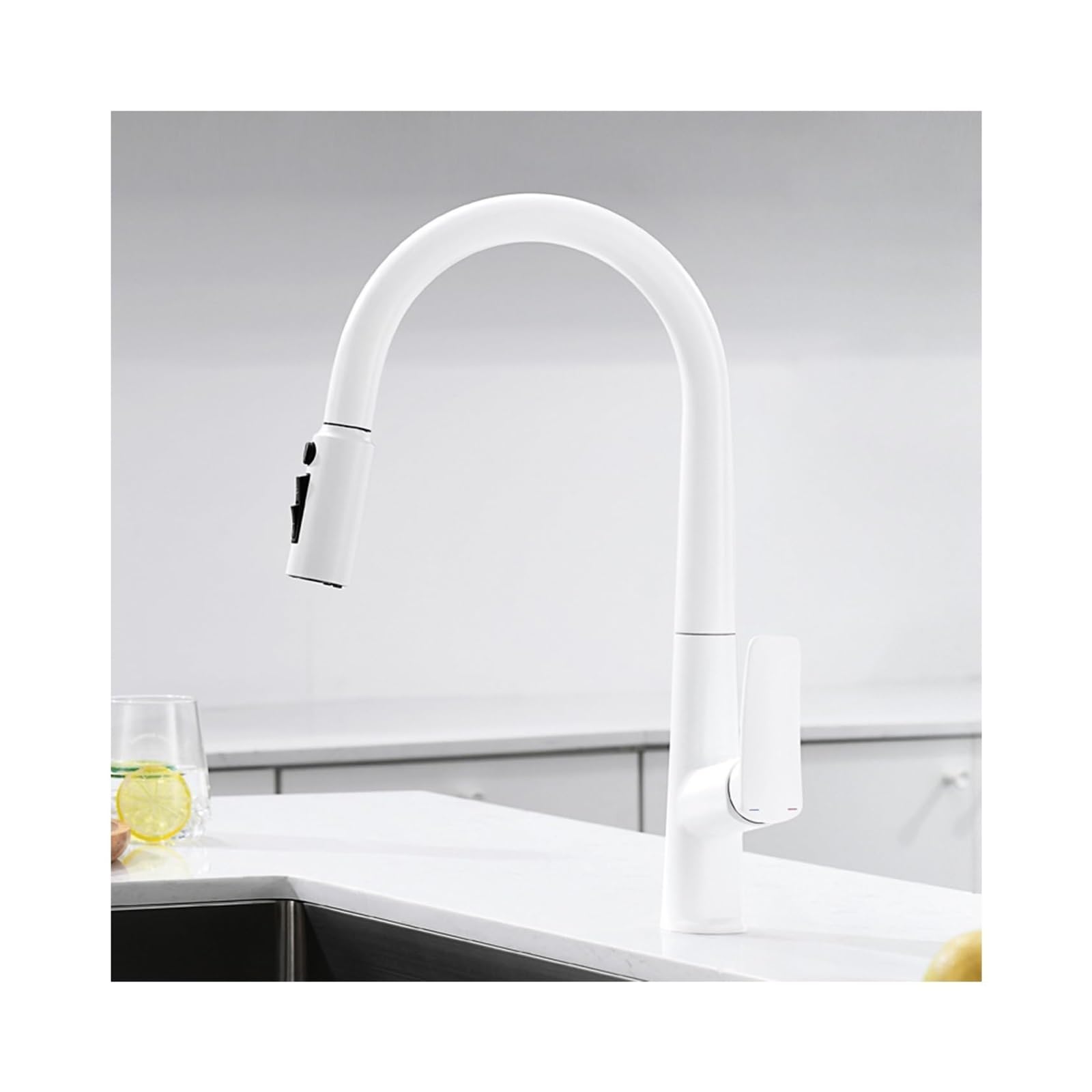 DFGHNBVC Kitchen Faucet With Pull Out Sprayer,High Arc Kitchen Sink Faucet With 4-Modes, Brass Kitchen Sink Mixer Taps Compatible With Home,Gray Mixer Tap Faucet,White