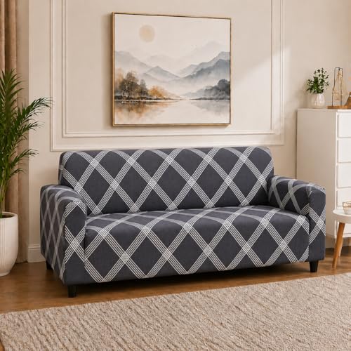 Image of Universal 3 Seater Sofa Cover Fully Covered Stretchable Spandex Non-Slip Elastic Slipcover | Soft Washable Fabric Sofa Protector for Living Room Furniture (Urban Grey Pattern)