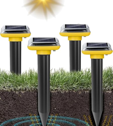 WUGEIN Scaccia Talpe Ultrasuoni Solare, Dissuasori per Talpe, Ultrasuoni per Topi da esterno 4 Pezzi, Repellente Ultrasuoni Respinge Serpente,Gopher per Giardini e Prati