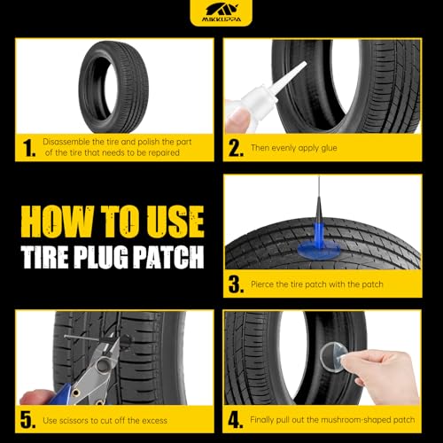 Image of MIKKUPPA Tire Repair Patch Plug Kit - Tire Patches Combination Repair Unit, Dipped Stem Repair Plug Nail (24 PCS, 0.24 x 1.89 Inch)