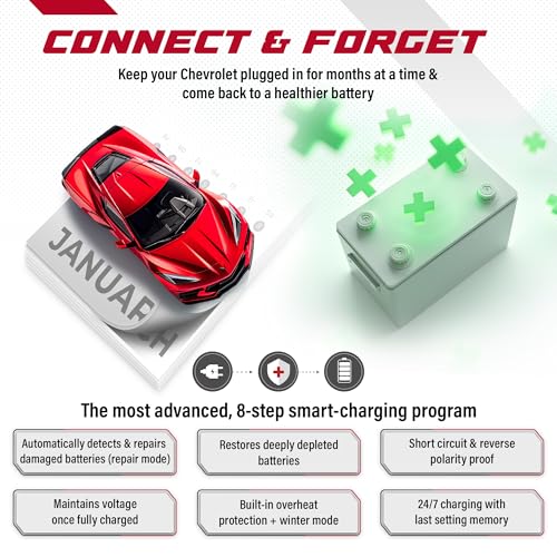 JMR Battery Charger for Chevrolet Corvette Camaro Silverado Traverse Colorado Equinox Blazer Malibu Trax Spark All Models Trickle Charger Conditioner Maintainer (Add Lithium Mode)