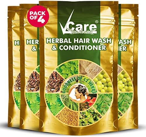 VCare Herbal Hair Wash And Conditioner For Men And Women| 100% Natural With 12+ Herbs Amla, Shikakai, Bhringraj, Hibiscus Powder For All Hair Type,-100gm (Pack Of 4)