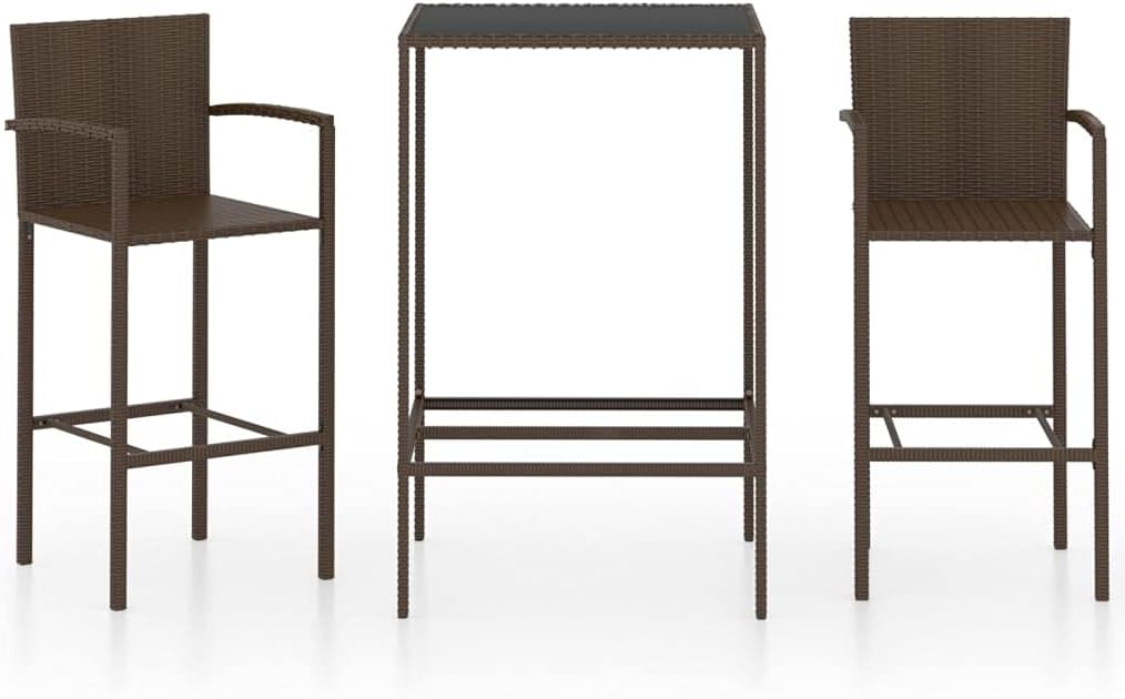 Garden Furniture Set,Poly Rattan Patio Table and Chairs,Bar Stools Set,Armrest Chairs,Bar Height Patio Table & Chairs Set Furniture Patio All Weather Outdoor Patio Furniture,3 Piece Poly Rattan Brown