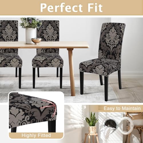 Image of SearchI Dining Room Chair Covers Slipcovers Set of 6, Spandex Super Fit Stretch Removable Washable Kitchen Parsons Chair Covers Protector for Dining Room,Hotel,Ceremony,Black /Brown