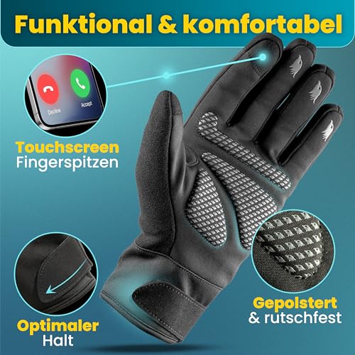 Valkental Winddichte Fahrradhandschuhe - Gepolstert & Griffig | Winterhandschuhe & Übergangshandschuhe [Herren & Damen] mit Touchscreen Funktion - GloRider