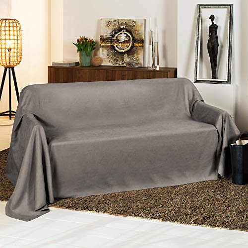 Beautissu Tagesdecke 210x280 cm Überwurfdecken für Sofa Romantica Wildleder-Optik Überwurf Bettabdeckung Tagesdecken Bettüberwurf & Sofaüberwurf Decke Sofa Überwurfdecke Bett Tagesdecke Grau