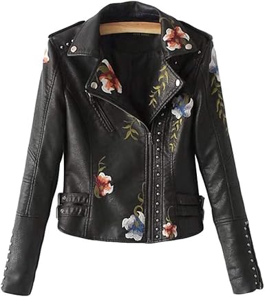 floral embroidered leather jacket
