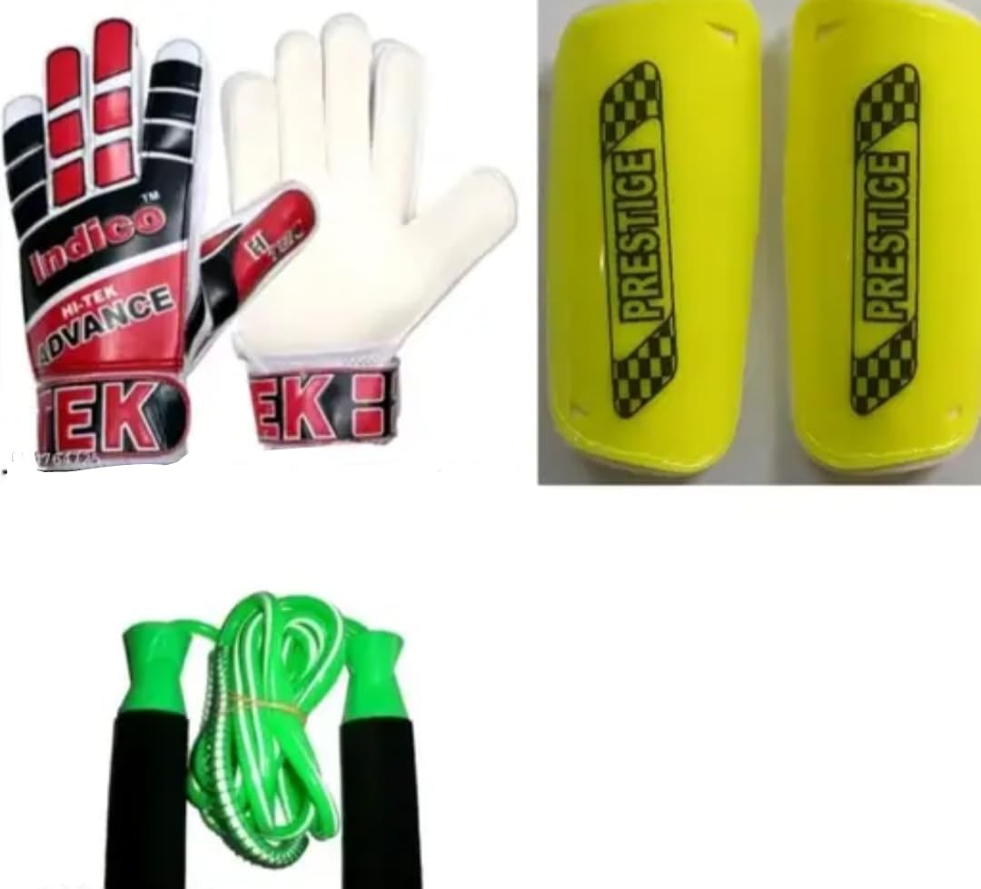 Football Goalkeeper Gloves INDICO HI-TEK Combo Pack of 3 Items Gloves, SHIN PAD and Rope-image-19