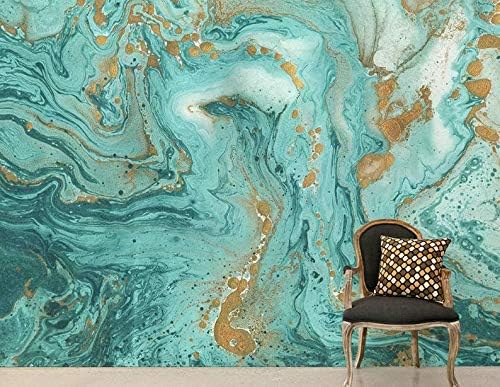 Muravie Natural Gold and Turquoise Marble Stone Wallpaper Light Luxury TV Background Wall Painting Marble Wallpaper Design Mural Paper Living Room Peel and Stick (Natural Turquoise Marble Stone)