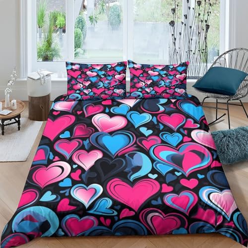 Funda nórdica de corazón rosa neón en microfibra 3D con cremallera y fundas para cama double 2