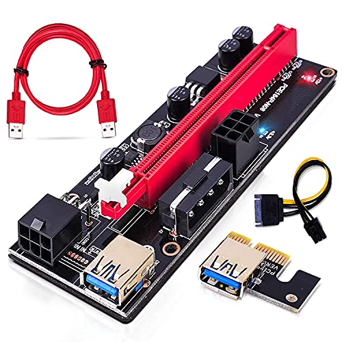 【2021 人気Ver.009S】MdskGang USB3.0 PCI-E Express 1x -16x 拡張ライザーカードアダプター マイニング ビットコイン グラフィックボード専用 エクステンダーカード、Linux・xp・win7/8/10対応のGPU用、3つ電源接続 + 4つソリッドコンデンサ + 金メッキUSBポート(黒) 【2021 人気Ver.009S】MdskGang USB3.0 PCI-E Express 1x -16x 拡張ライザーカードアダプター マイニング ビットコイン グラフィックボード専用 エクステンダーカード、Linux・xp・win7/8/10対応のGPU用、3つ電源接続 + 4つソリッドコンデンサ + 金メッキUSBポート(黒)