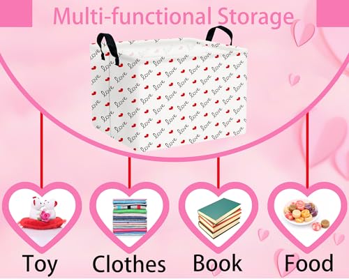 Image of Valentines Day Basket Large Foldable Heart Shaped Storage Box for Gifts Kids Empty Storage Bins Rectangular Toy Organizer Decor (Black LOVE Red Love)