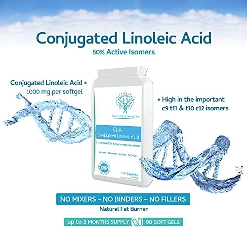 Conjugated Linoleic Acid - 1000mg CLA , 90 softgels  80% Active Isomer Natural CLA from Safflower Oil - Manufactured in The UK  No Mixers  No Binders  No fillers  No GMOs