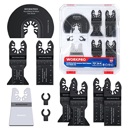 WORKPRO Oszillierendes Sägeblatt Set Multitool Zubehör, 10tlg. Oszillierende Klingen Sägeblätter Kit Oszillierwerkzeug Zubehör Set, Schneiden von Holz, Nägeln, Metall, Kunststoff