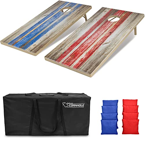 GoSports Tough Toss All Weather Cornhole Outdoor Game - 2 Regulation Size Boards, 8 Bean Bags, and Carry Case - Rustic
