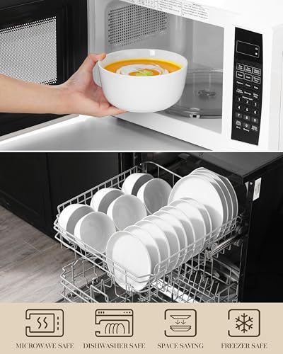 MALACASA 24 Pieces Gourmet Porcelain Dinnerware Sets, Premium Plates and Bowls Set, High-Fired Ceramic Dishes Set for 8, Chip & Scratch Resistant, Microwave Dishwasher Safe, White, Series LEXI - Image 4