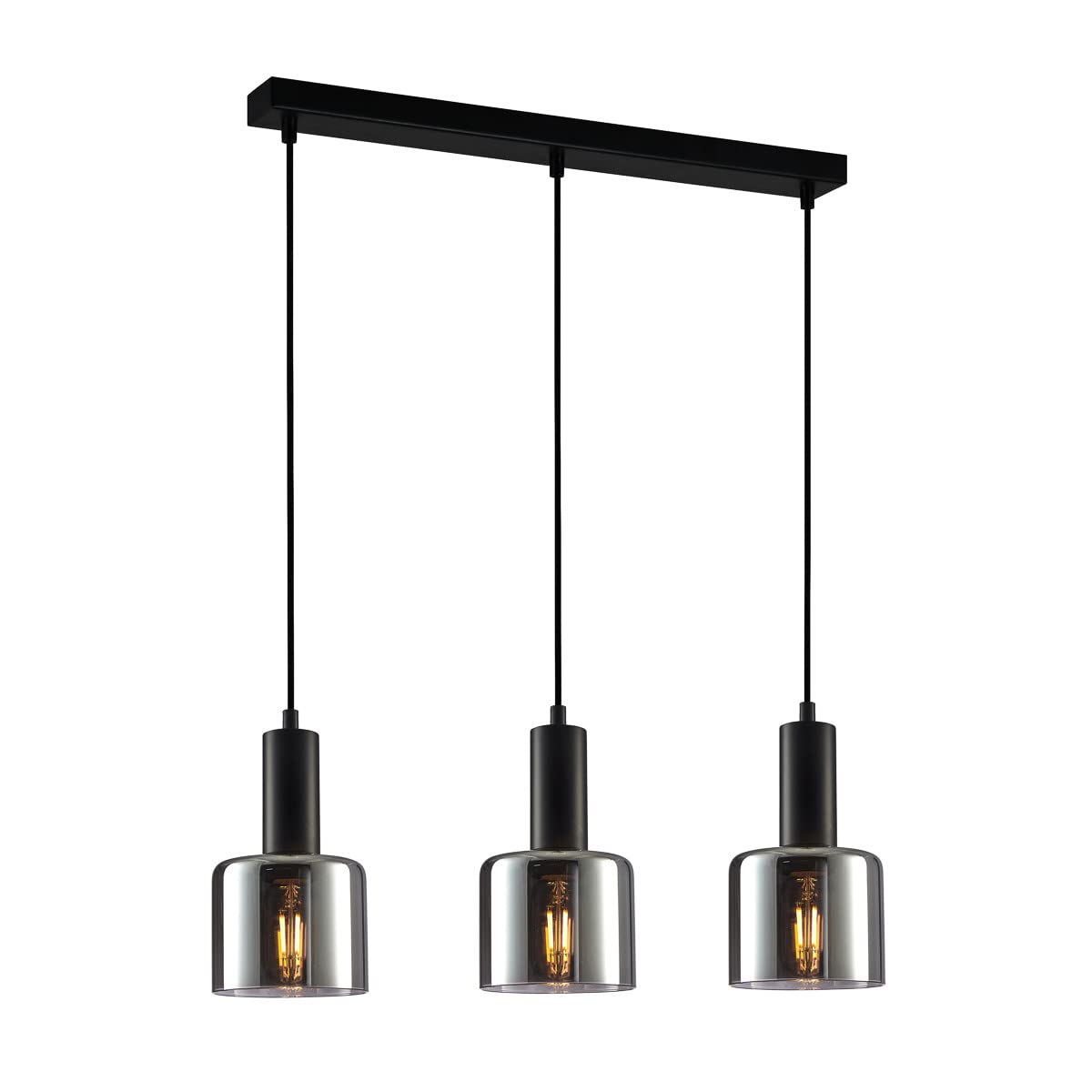 Netlighting - Modern Pendant Ceiling Light - 3 Light Bar - Black - Silver Accents