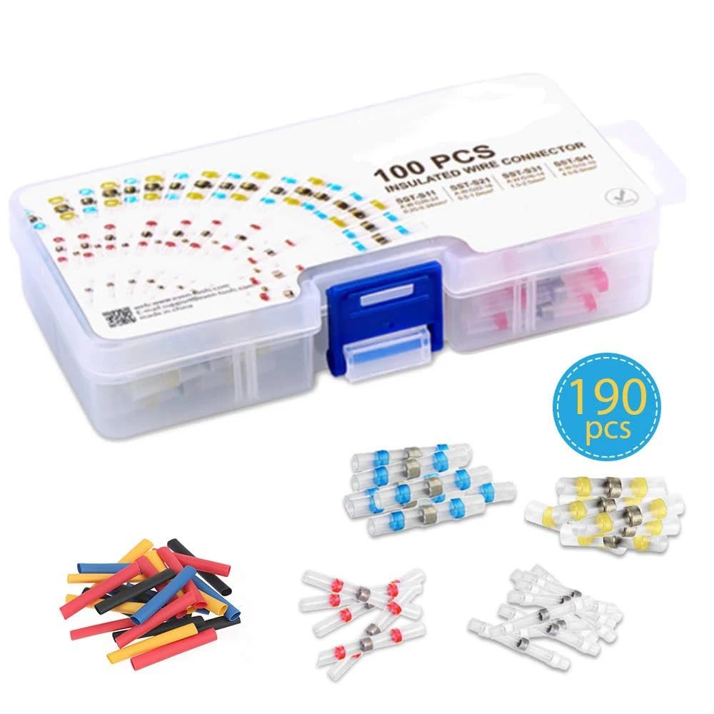 QMKADFQXF 110pcs Heat Shrink Solder Seal Wire Connector Terminals Electrical Insulated Marine Waterproof 4 Size with 80pcs Shrink Tubing