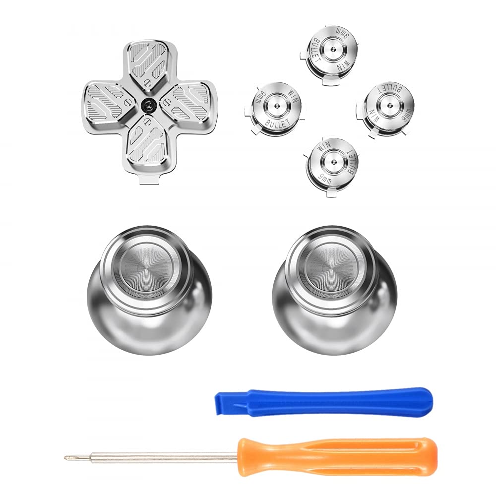 eXtremeRate Aluminium Knöpfe Buttons für ps5 Controller, DIY-Ersatz Thumb Grips Sticks Joysticks & D-Pad & Aktionstasten, Custom Metall Tasten Zubehör für ps5(Silber)-KEIN Controller